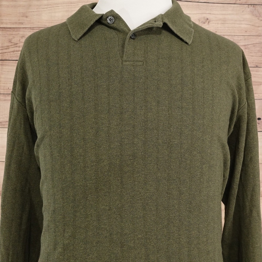 Alfani Polo Shirt Mens 2XL Green 100% Cotton Solid Knit Long Sleeve Casual